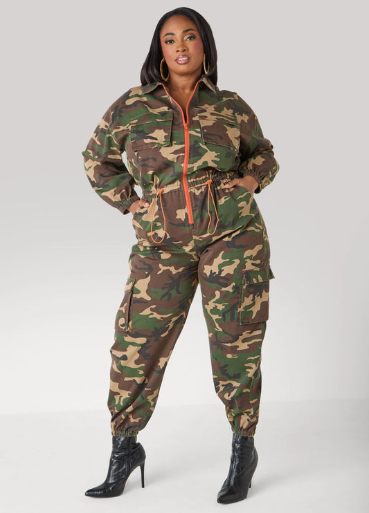 Camo Print Joggers Jumpsuit