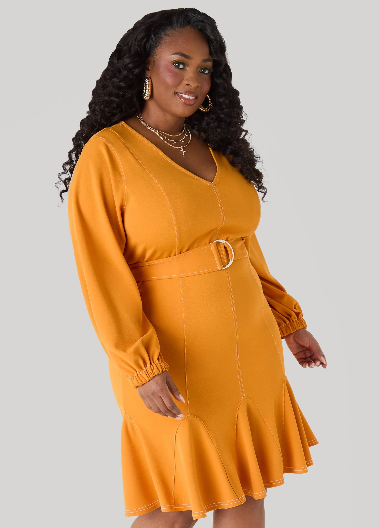 Flounced Seam Detailed Dress