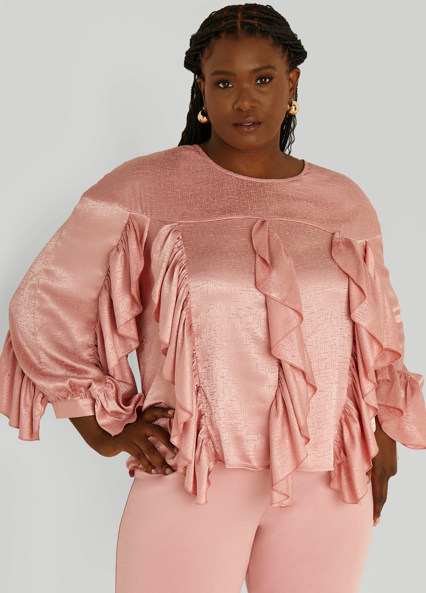 Ruffled Textured Satin Blouse