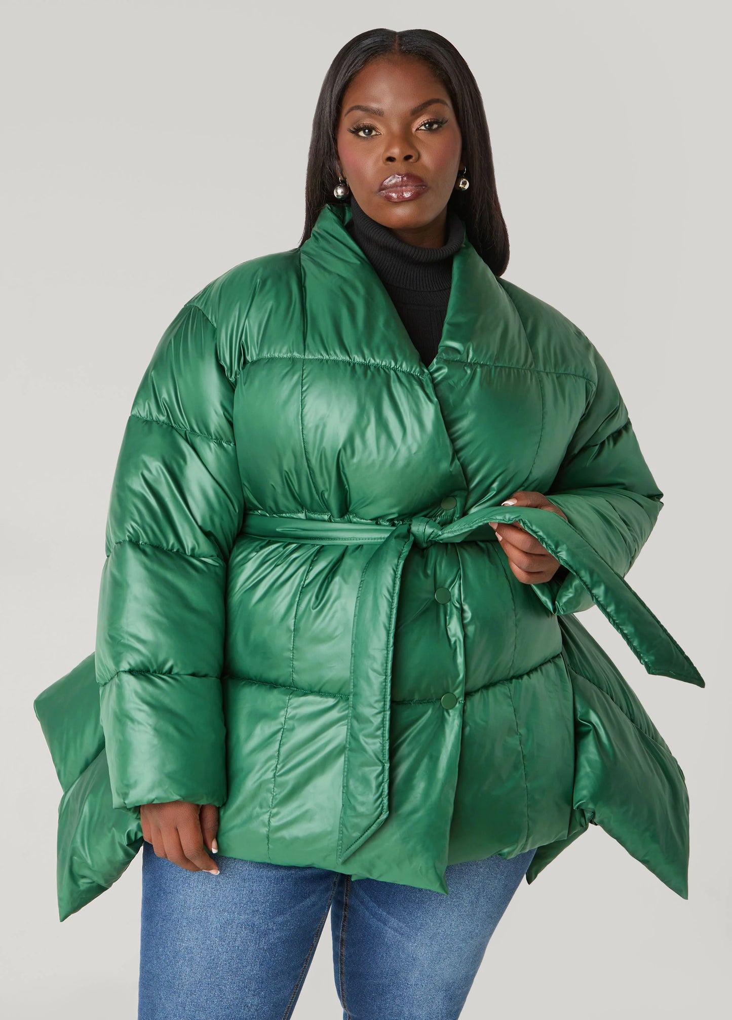 Asymmetric Belted Puffer Jacket