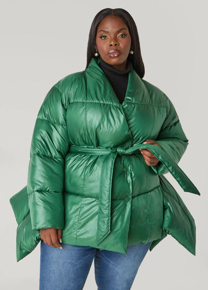 Asymmetric Belted Puffer Jacket