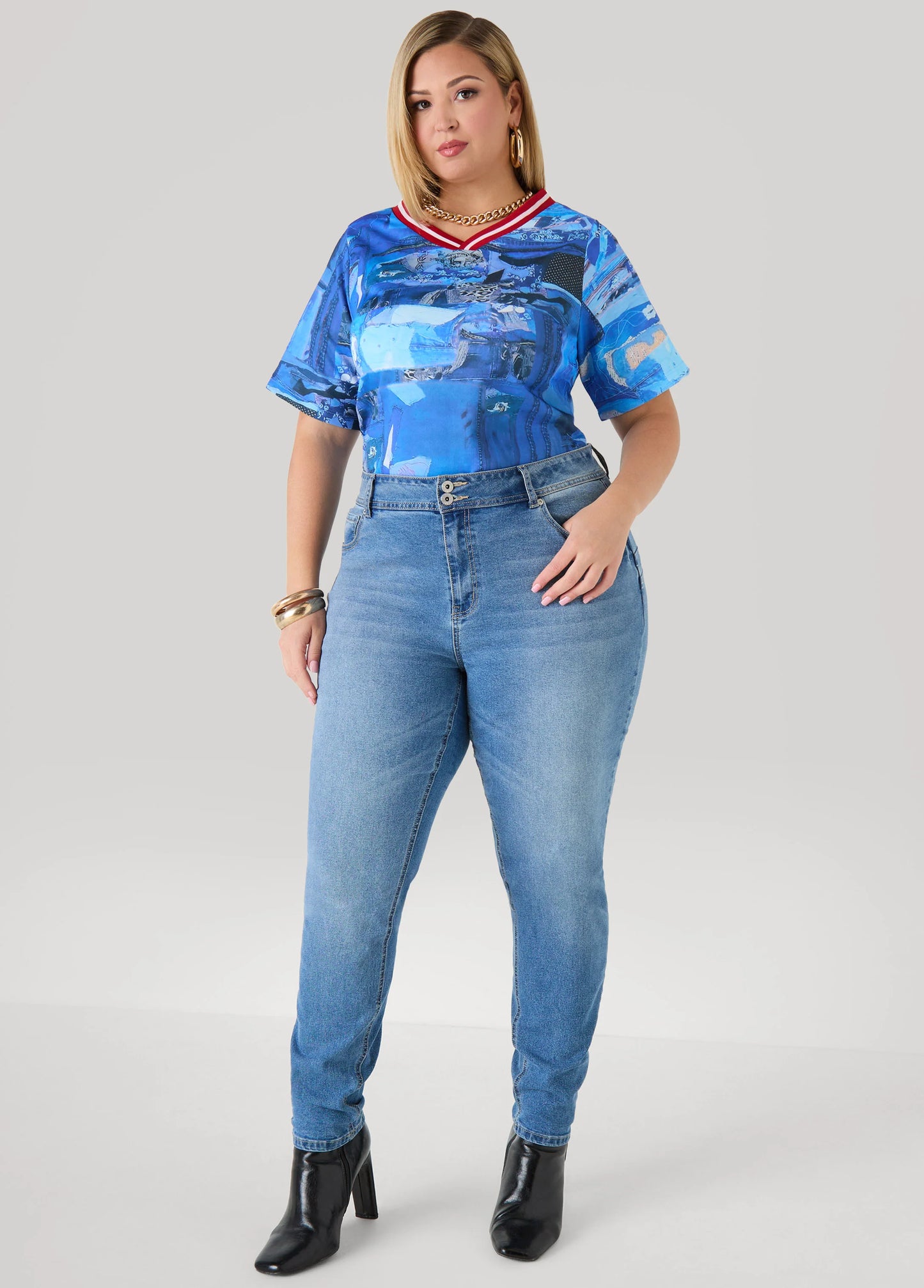 Patchwork Denim Print Jersey