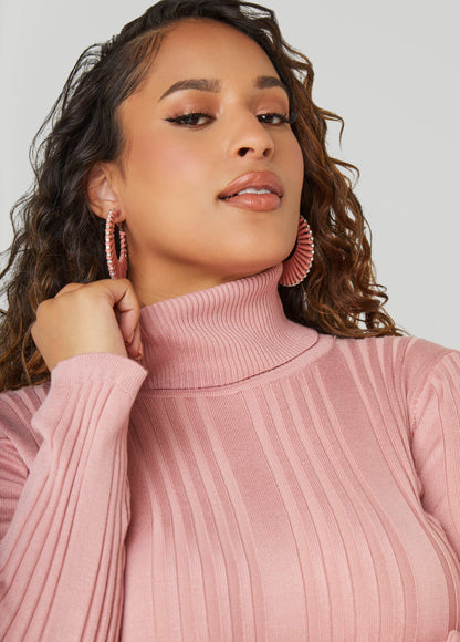Ribbed Knit Turtleneck Sweater