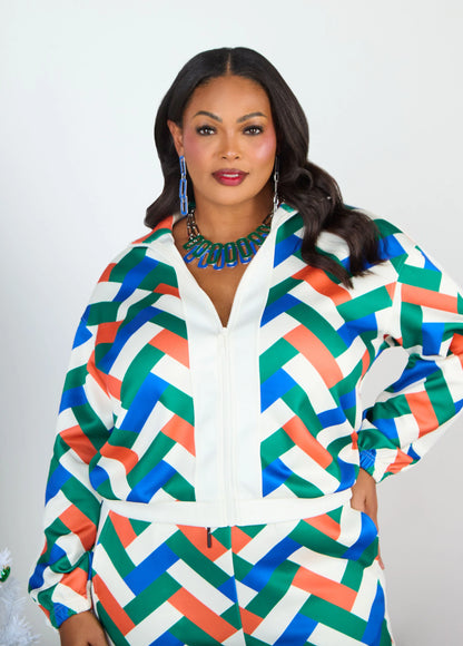 Geo Print Zip Front Track Jacket