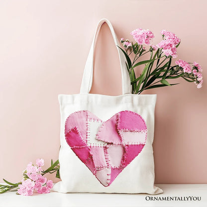 Patchwork Heart Canvas Tote Bag