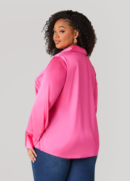 Faux Pocket Satin Shirt