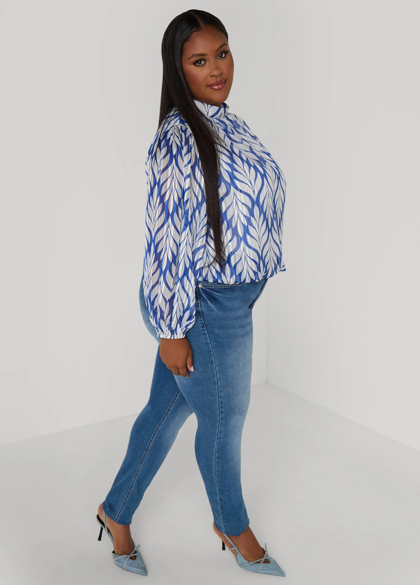 Metallic Leaf Print Blouse