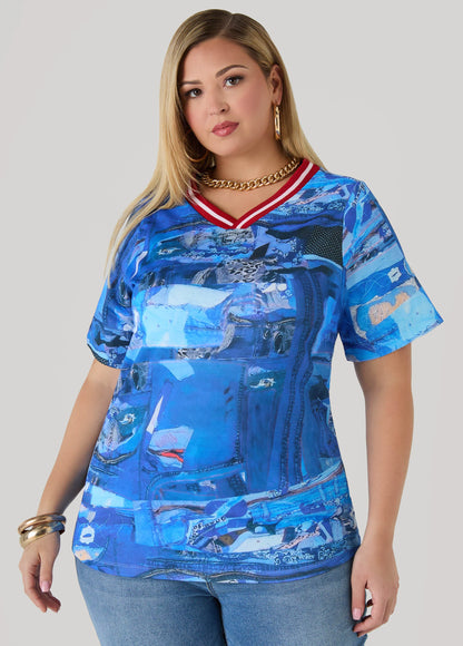 Patchwork Denim Print Jersey