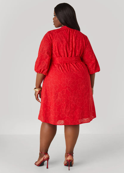 Eyelet Cotton Puff Sleeved Dress