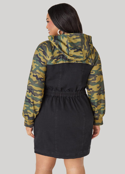 Camo Paneled Denim Bodycon Dress