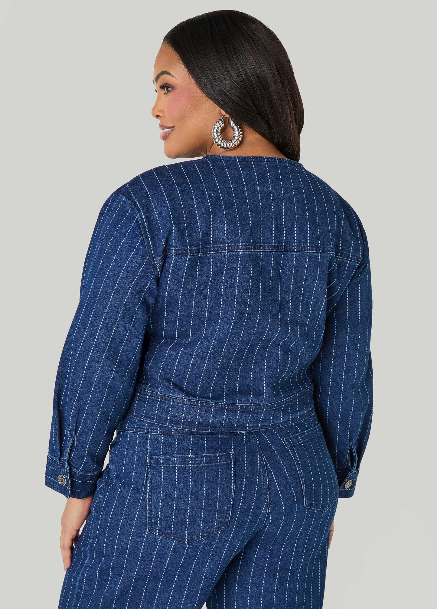 Pinstriped Denim Crop Jacket