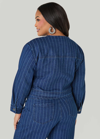 Pinstriped Denim Crop Jacket