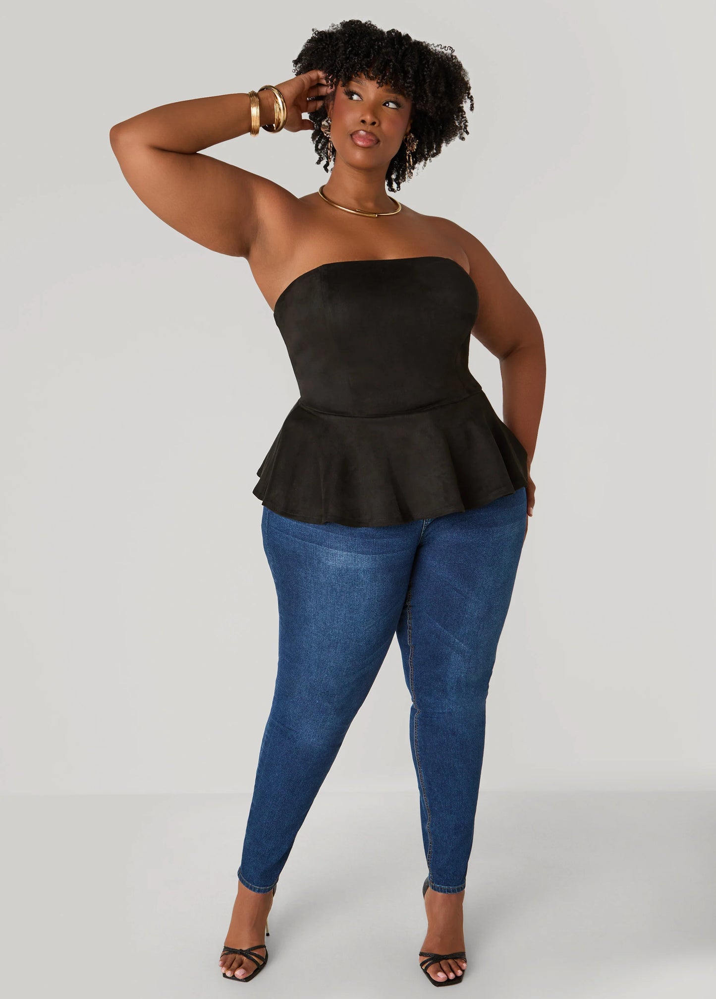 Strapless Faux Suede Peplum Top