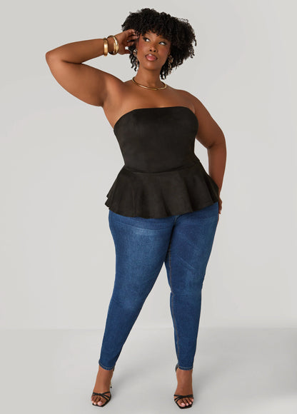 Strapless Faux Suede Peplum Top