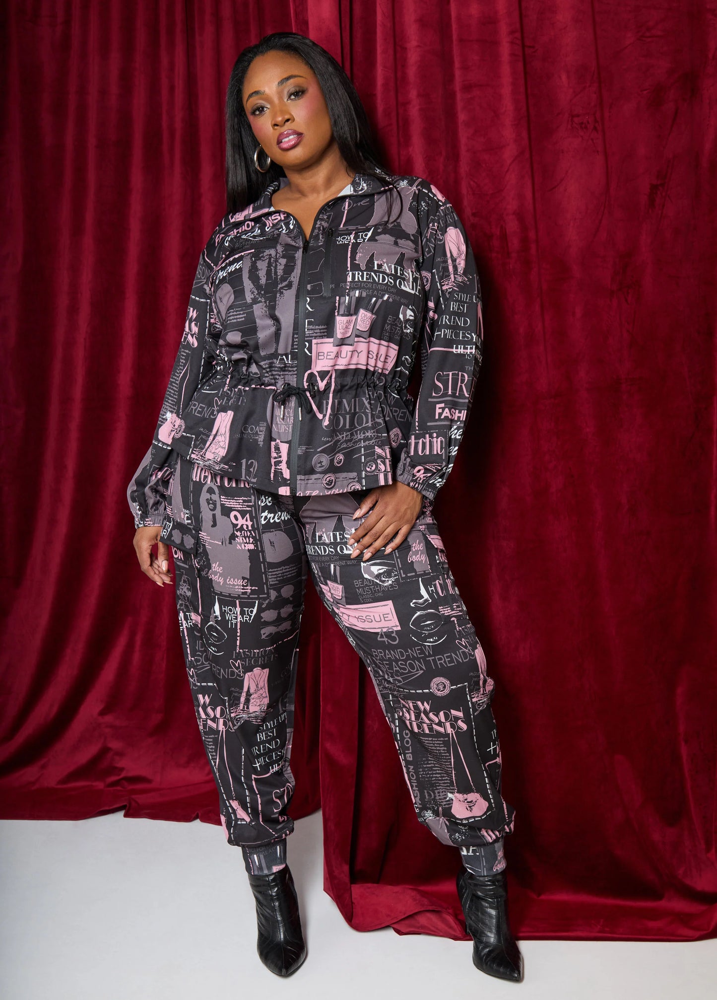Newspaper Print Drawstring Jacket