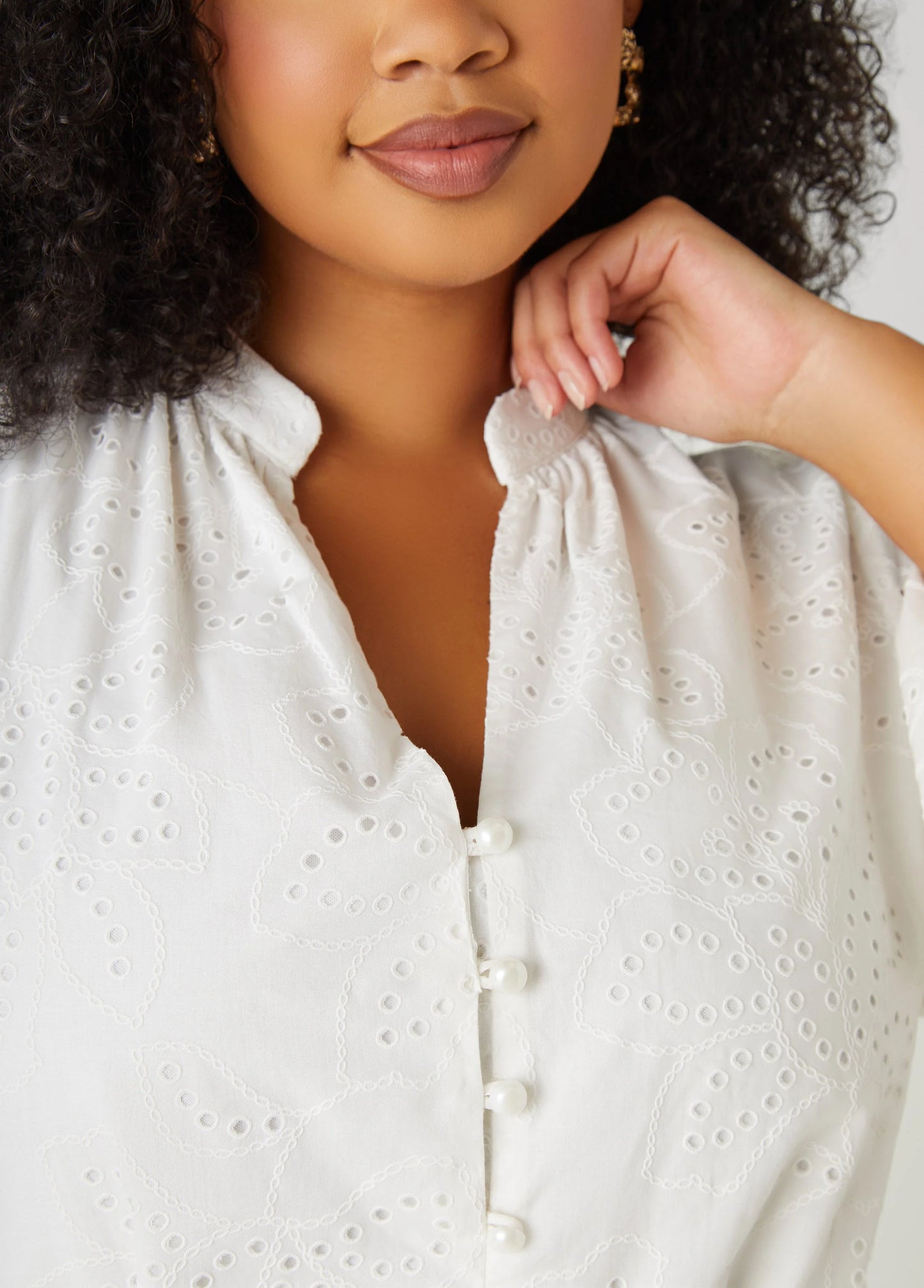 Eyelet Cotton Puff Sleeved Dress
