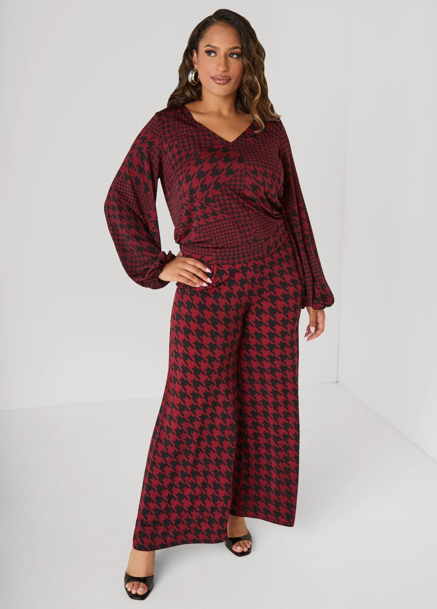 Houndstooth V Neck Top