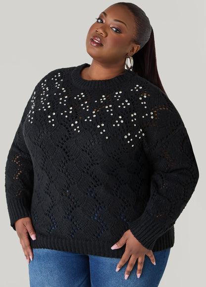 Crystal Pointelle Knit Sweater
