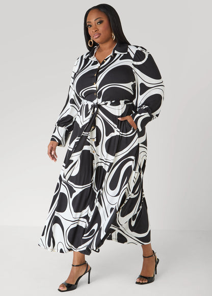 Tall Swirl Print A Line Maxi Shirtdress