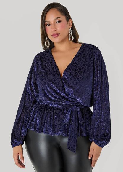 Burnout Velvet Faux Wrap Top