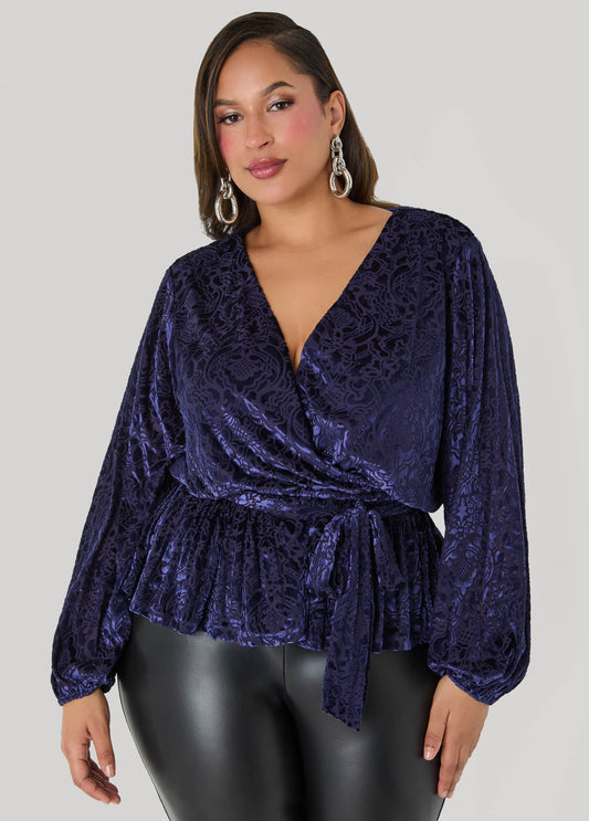 Burnout Velvet Faux Wrap Top