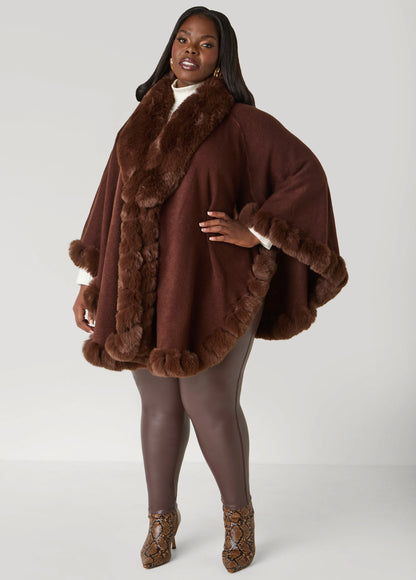 Max Studio Faux Fur Trimmed Ruana