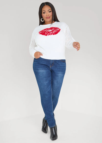 Lips Faux Pearl Sweater