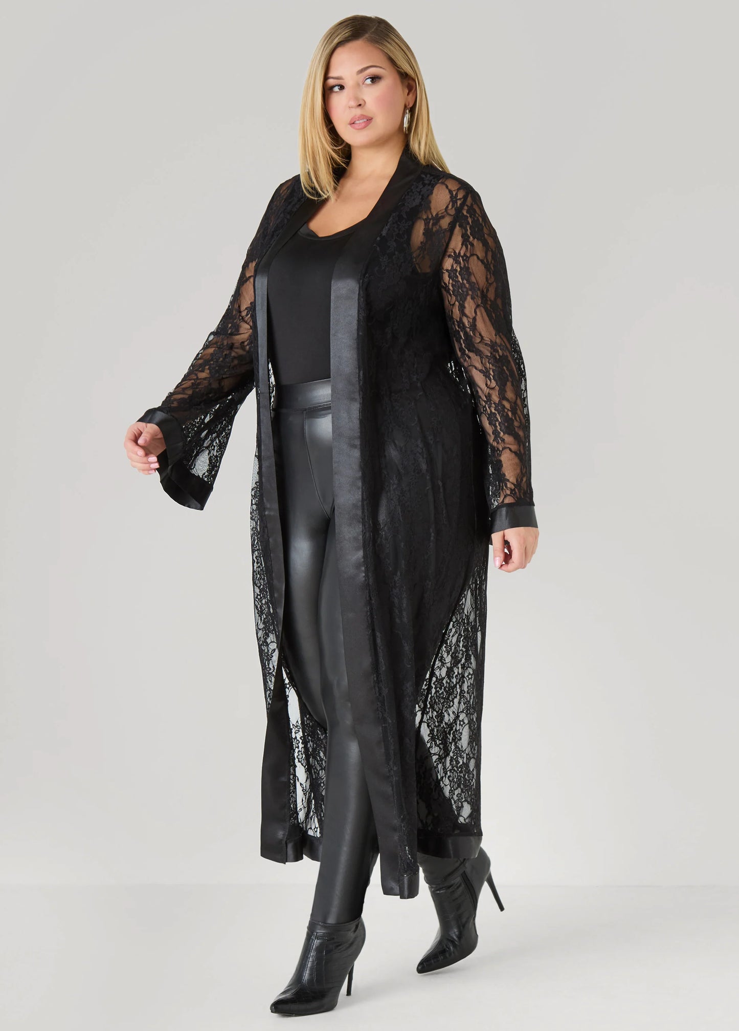 Satin Trimmed Lace Duster