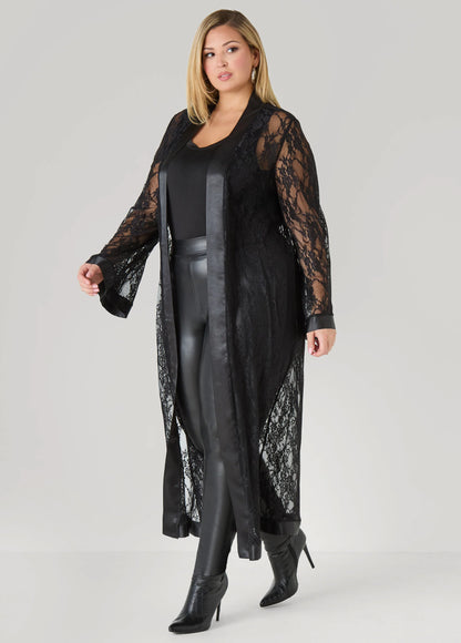 Satin Trimmed Lace Duster