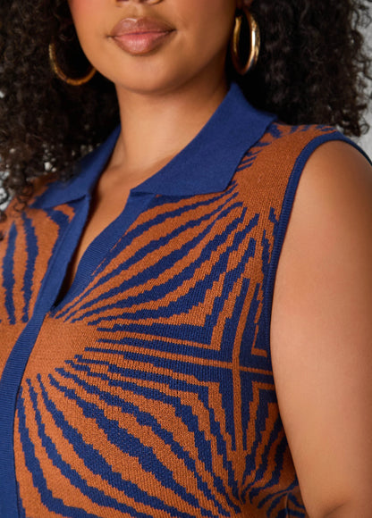 V Neck Intarsia Sweater Dress
