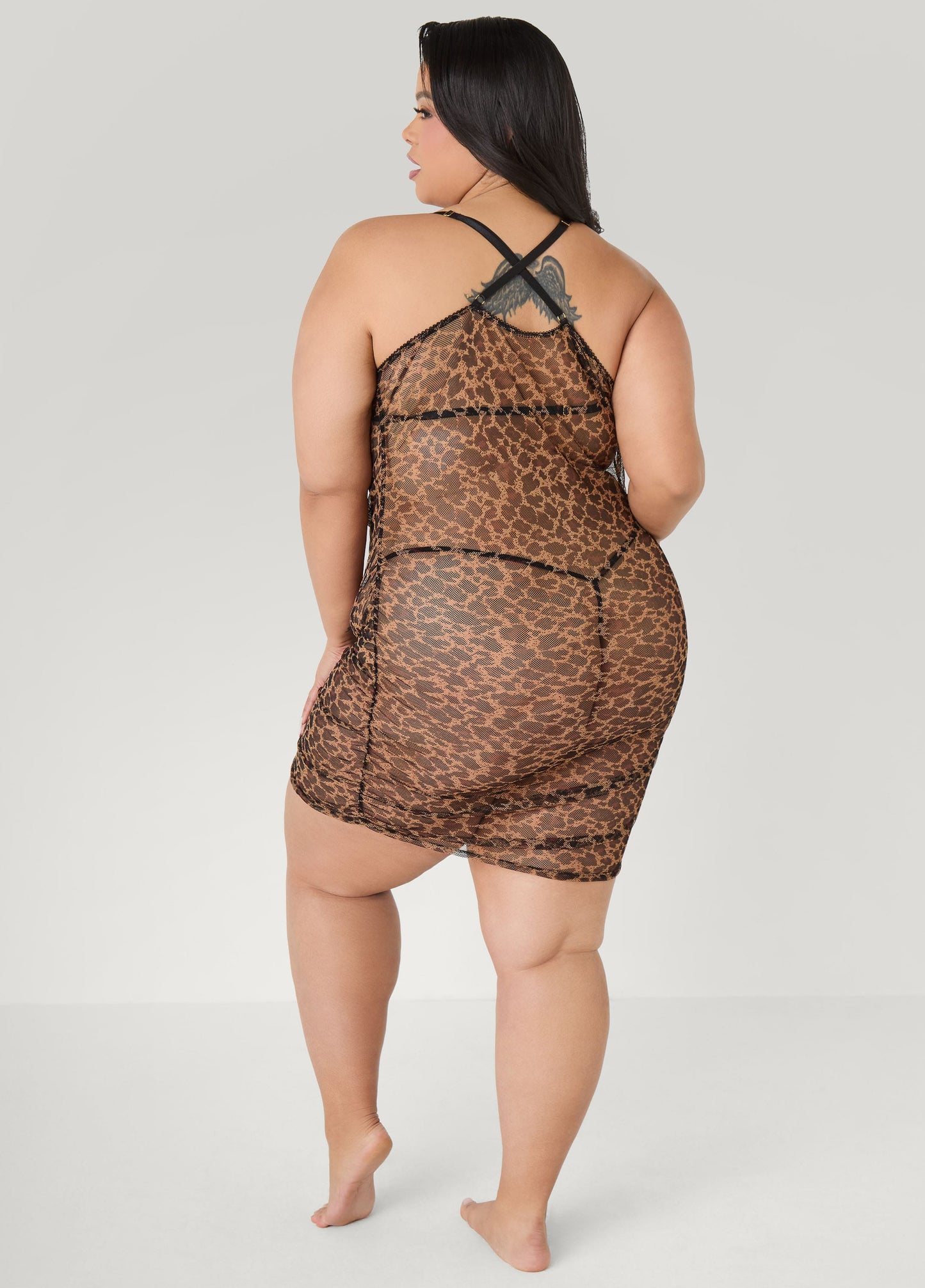 Ruched Animal Mesh Chemise Set