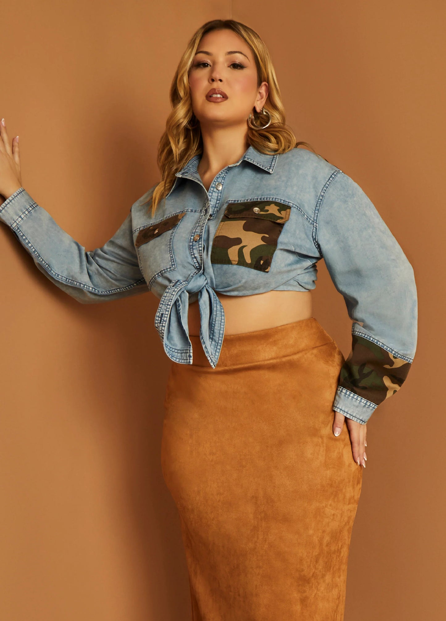 Camo Paneled Denim Shirt