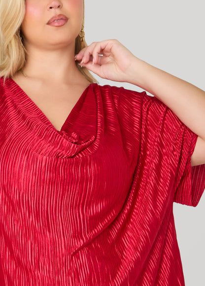 Cowl Neck Plisse Satin Blouse