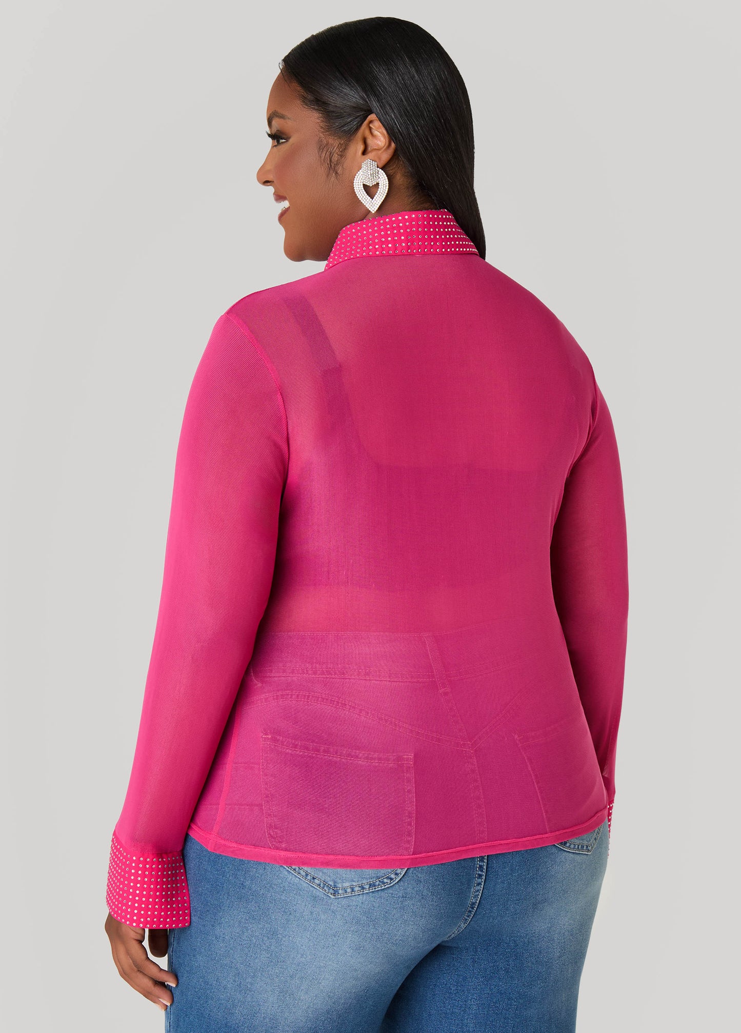 Crystal Embellished Mesh Shirt