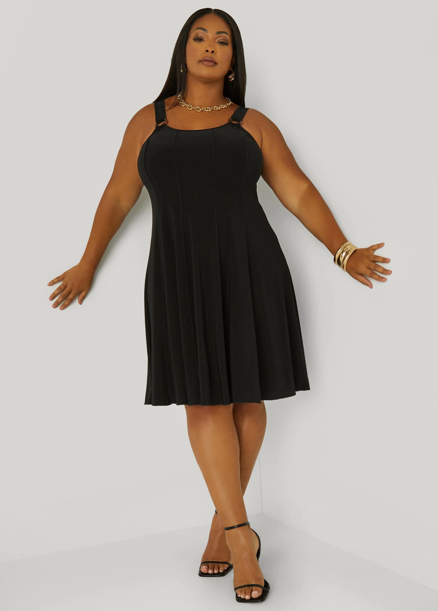 Ring Embellished Seamed Dress