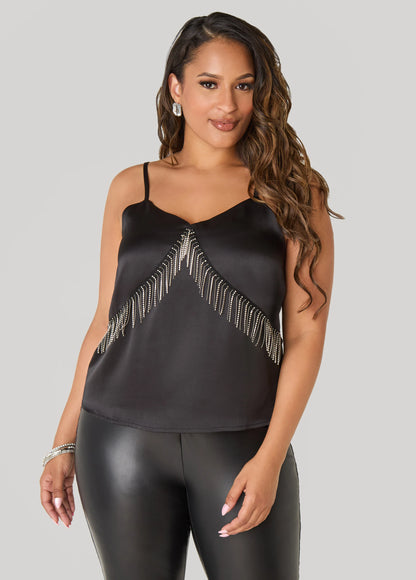 Crystal Fringe Satin Cami