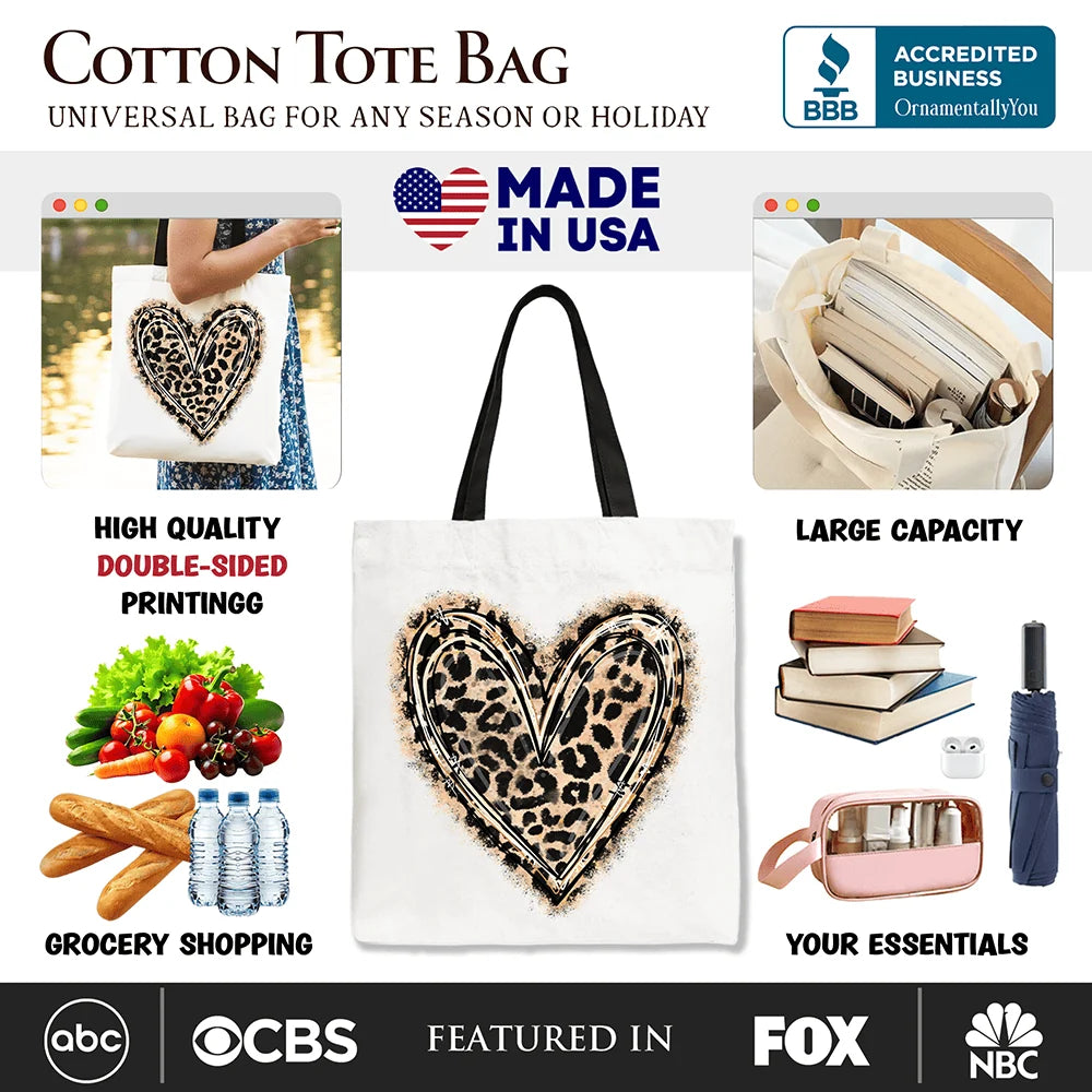 Leopard Heart Valentine Tote Bag