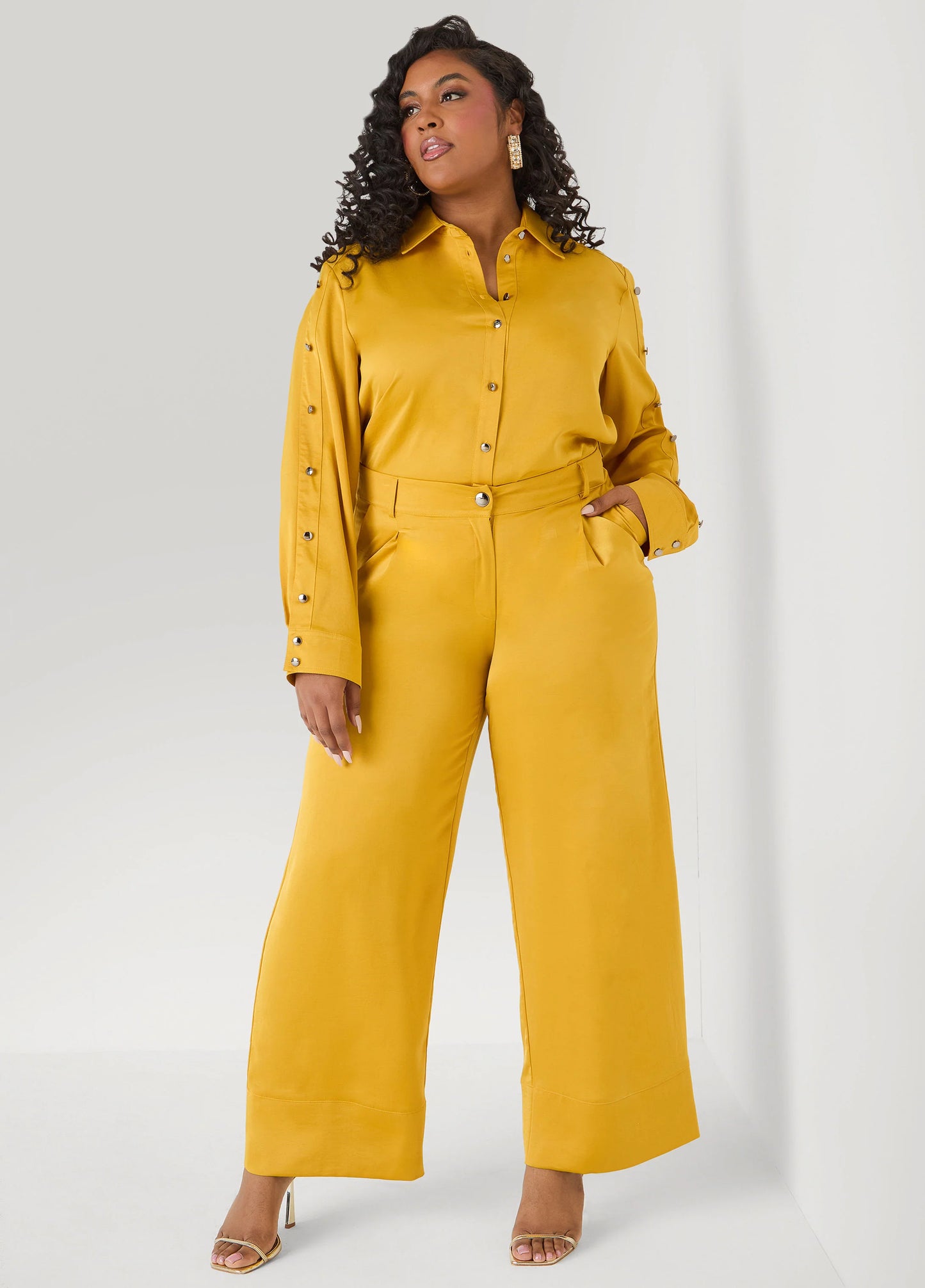 Button Embellished Satin Shirt