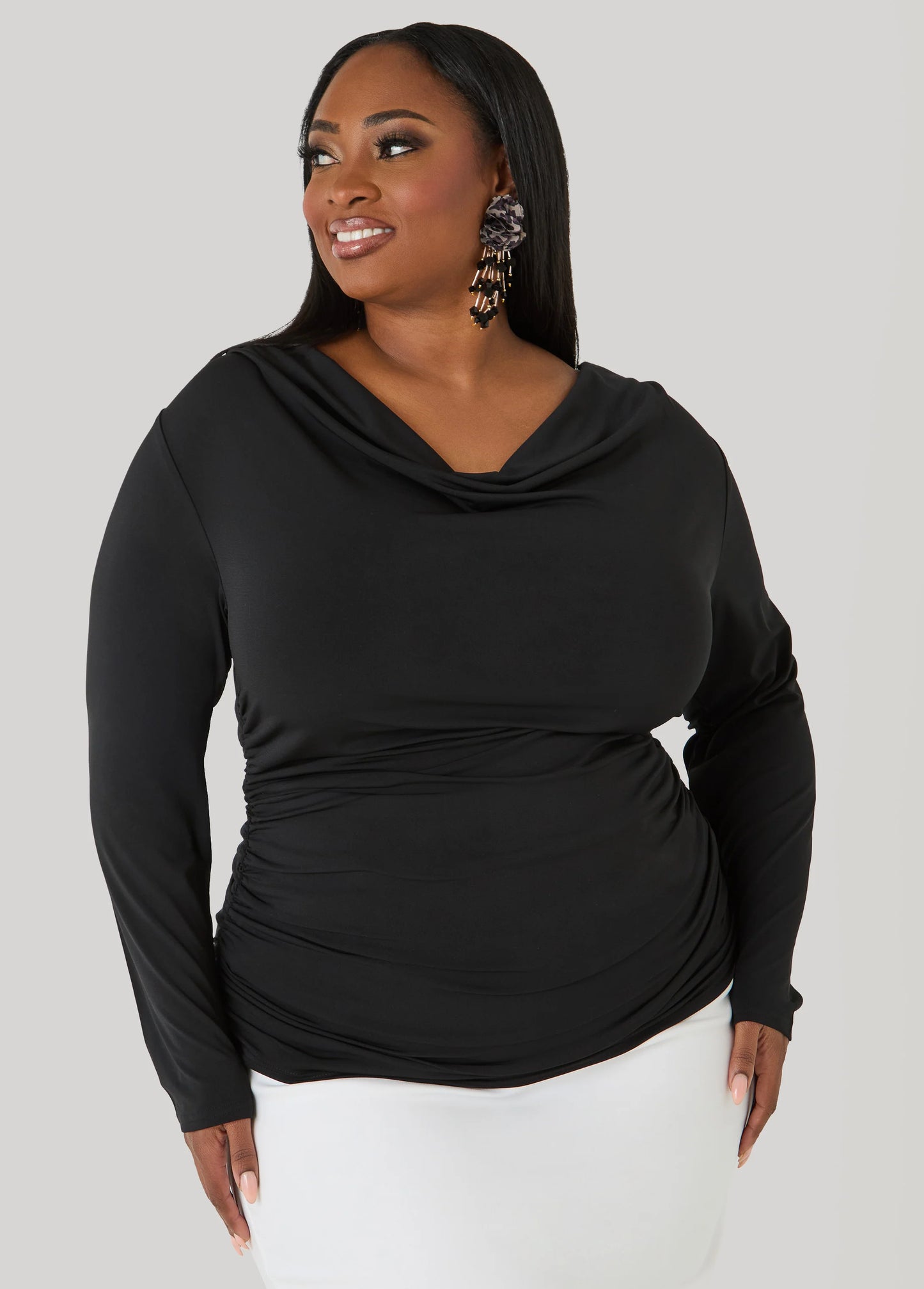 Cowl Neck Ruched Top
