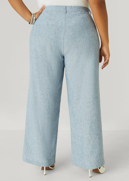 Patch Pocket Slub Wide Leg Pants