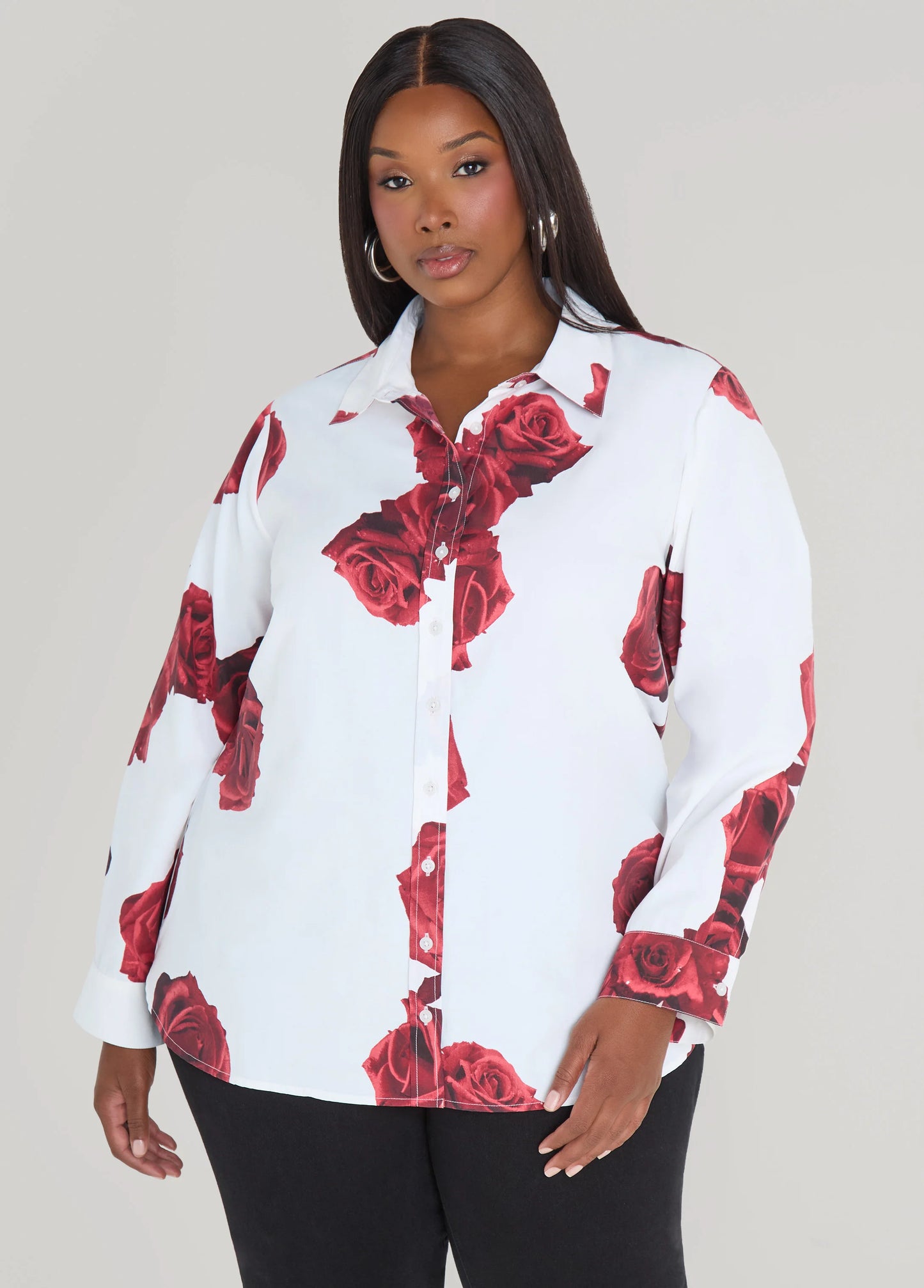 Rose Print Cotton Blend Shirt