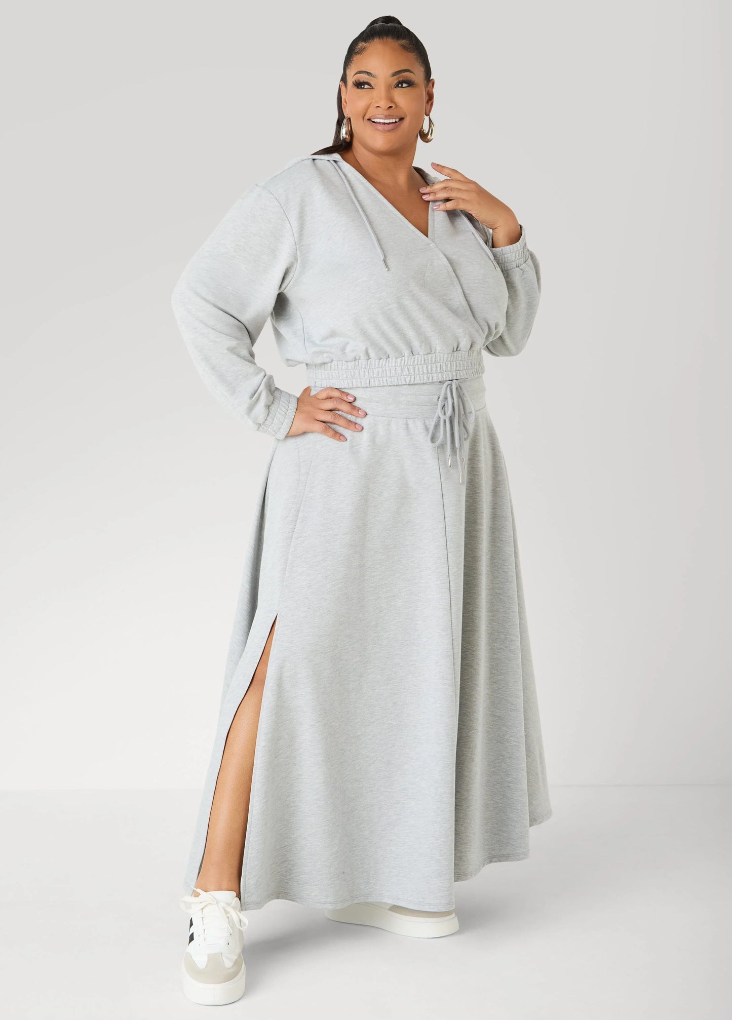 Cropped Faux Wrap Hoodie