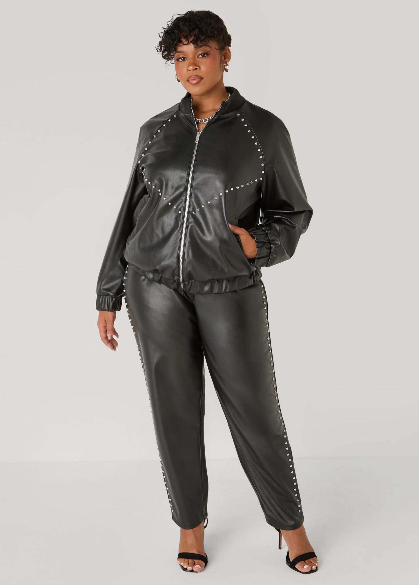 Studded Faux Leather Tapered Pants
