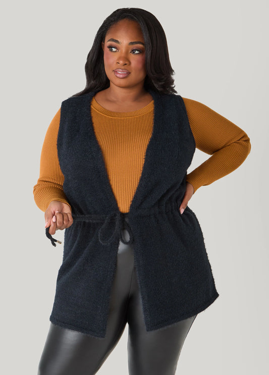 Drawstring Brushed Knit Vest