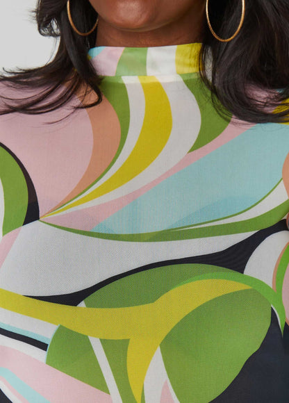 Printed Stretch Mesh Top