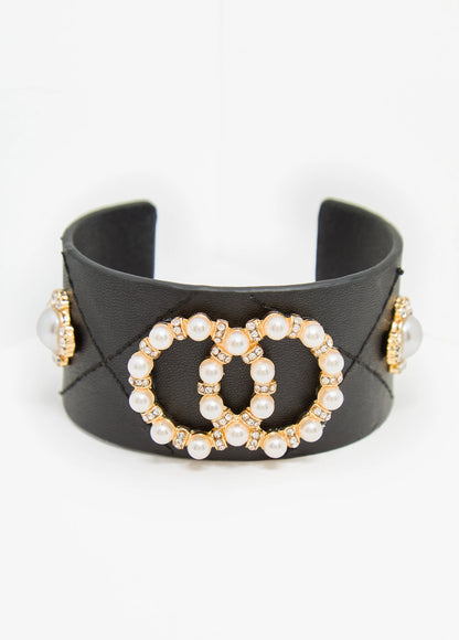 Faux Pearl And Faux Leather Cuff