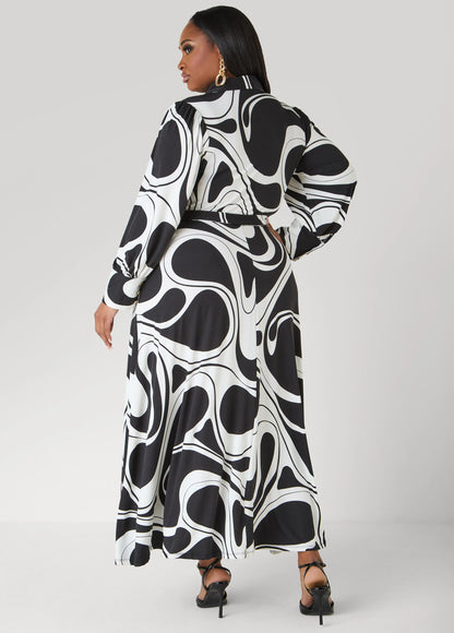 Tall Swirl Print A Line Maxi Shirtdress