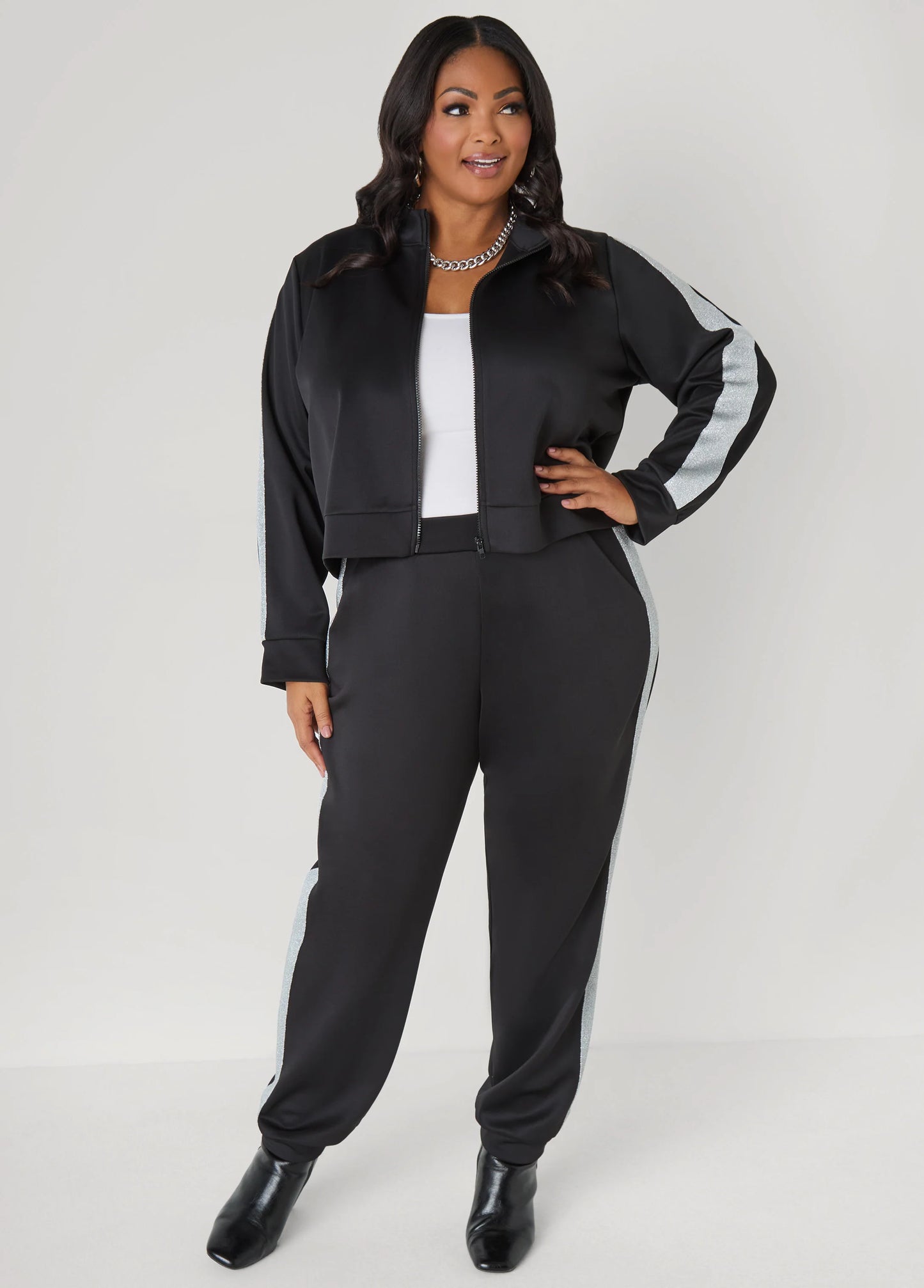 Metallic Paneled Track Jacket