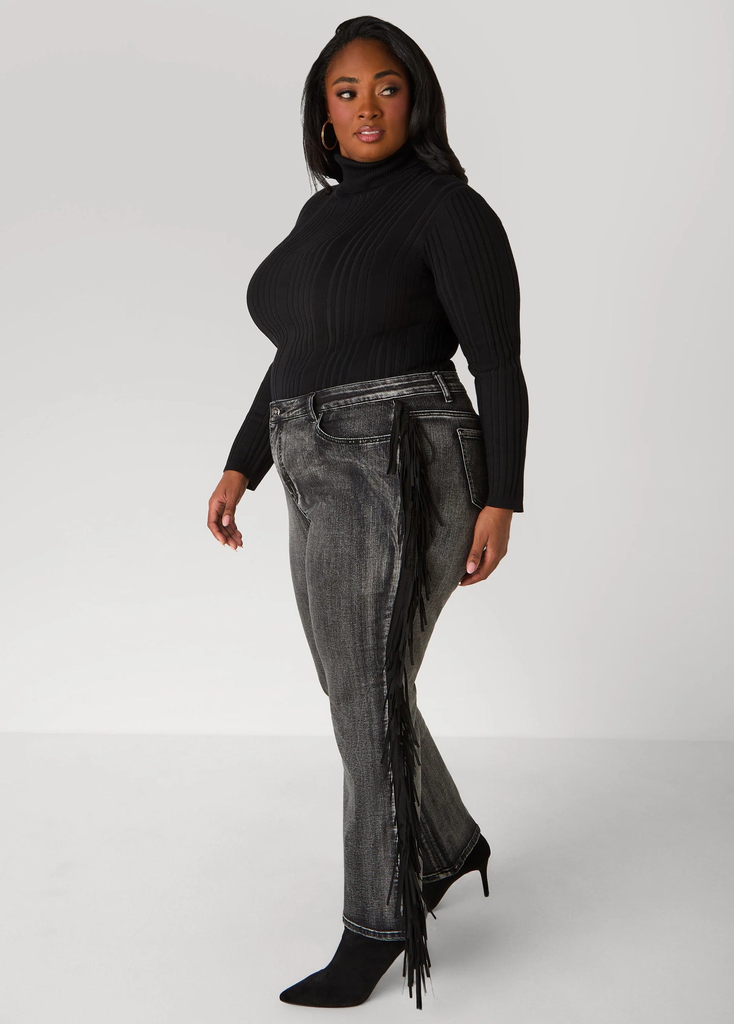 Faux Suede Fringed Bootcut Jeans