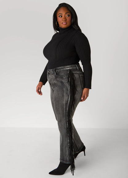 Faux Suede Fringed Bootcut Jeans